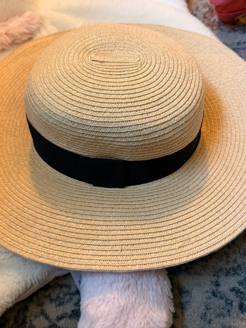 H&M Divided Wide Brim Sun Hat Beige Yacht Spring Brunch Wine Tasting Women's